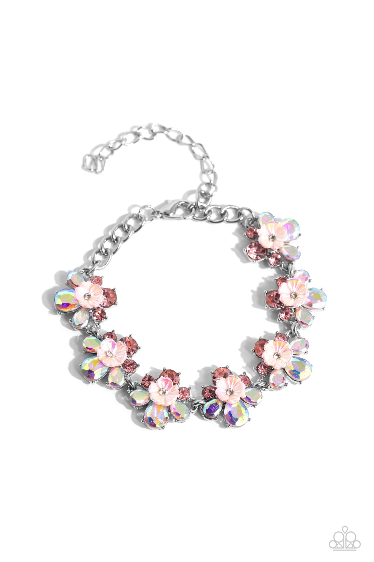 Floral Frenzy - Pink Iridescent Flower Clasp Bracelet - Paparazzi Accessories