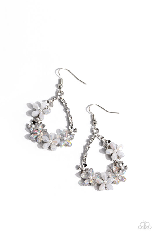 Boisterous Blooms - White Crystal Flower Earrings - Paparazzi Accessories