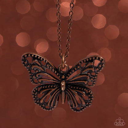 Textured Talent - Copper Butterfly Necklace - Paparazzi Accessories