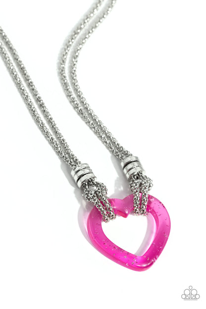 Lead with Your Heart - Pink Acrylic Heart Necklace - Paparazzi Accessories