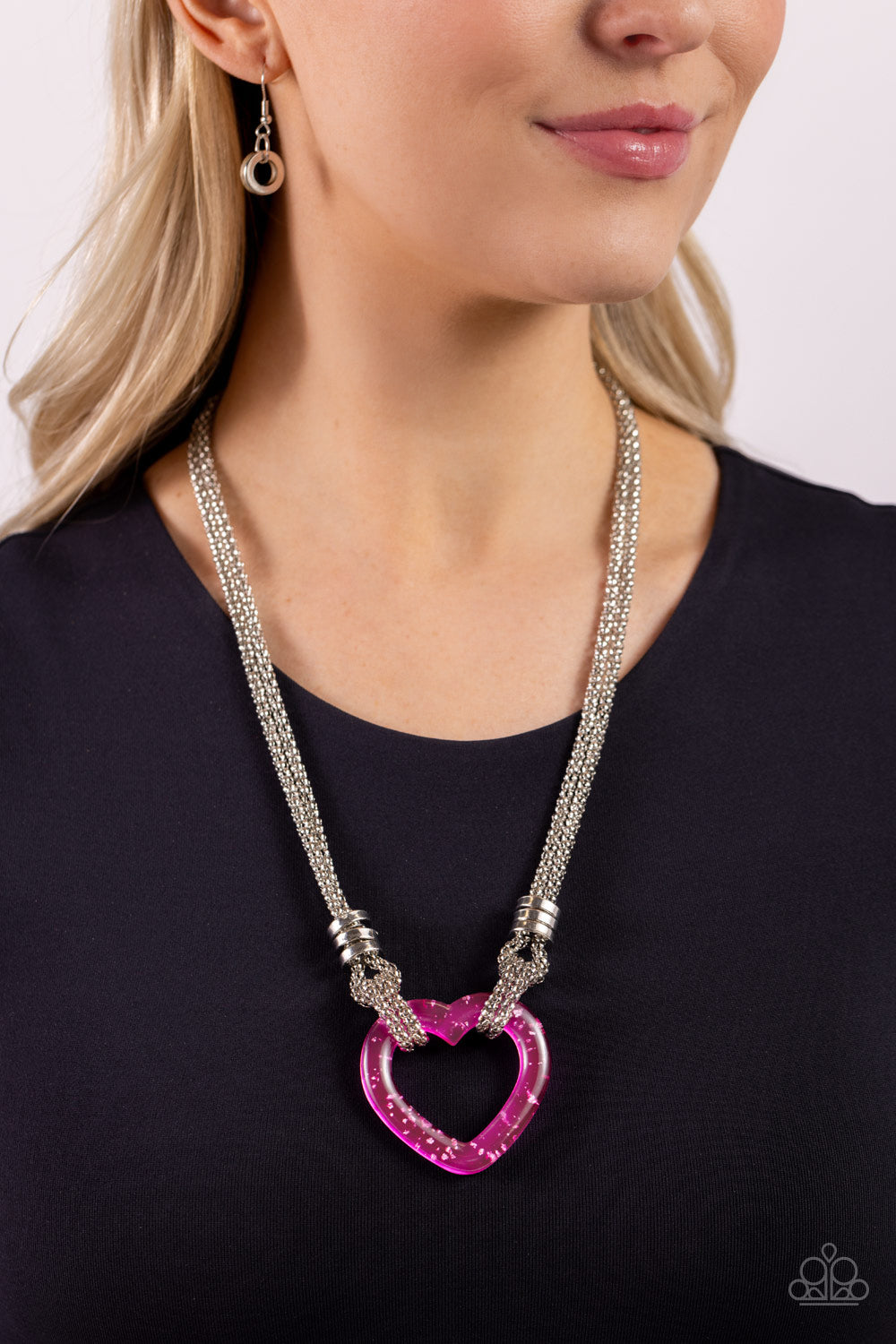 Lead with Your Heart - Pink Acrylic Heart Necklace - Paparazzi Accessories