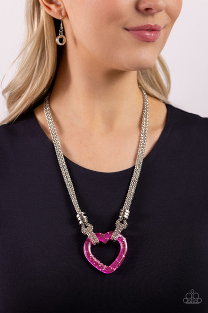 Lead with Your Heart - Pink Acrylic Heart Necklace - Paparazzi Accessories