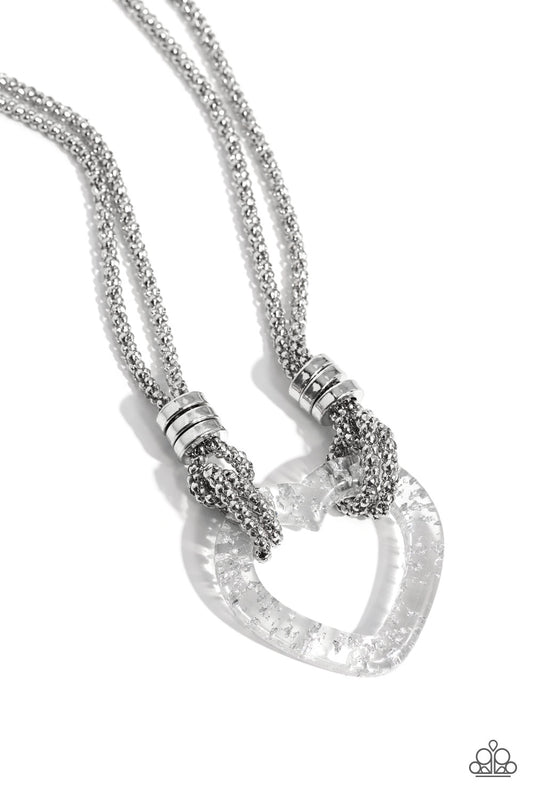 Lead with Your Heart - Silver - Clear Acrylic Heart Necklace - Paparazzi Accessories