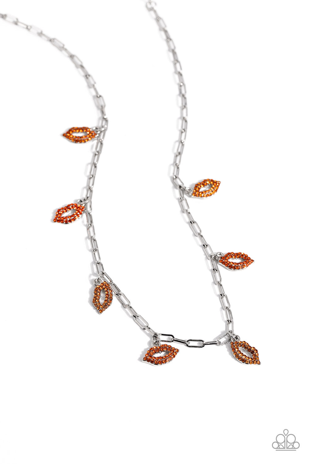 KISS the Mark - Orange Rhinestone Lips Necklace - Paparazzi Accessories