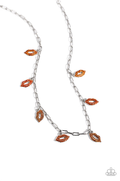 KISS the Mark - Orange Rhinestone Lips Necklace - Paparazzi Accessories