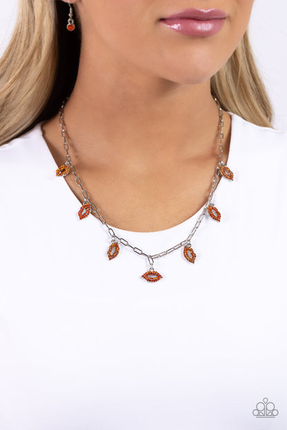 KISS the Mark - Orange Rhinestone Lips Necklace - Paparazzi Accessories