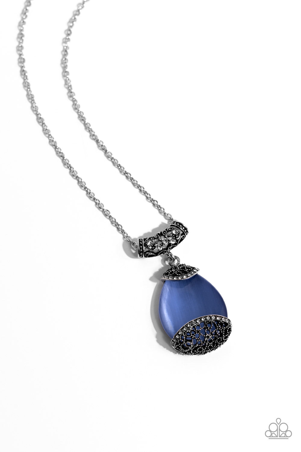 Hypnotic Headliner - Blue Cat's Eye Teardrop Pendant Necklace - Paparazzi Accessories