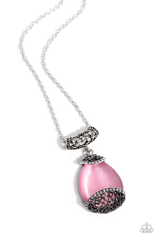 Hypnotic Headliner - Pink - Cat's Eye Teardrop Pendant Necklace - Paparazzi Accessories
