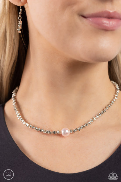 Tasteful Triangles - Pink Pearl Choker Necklace - Paparazzi Accessories