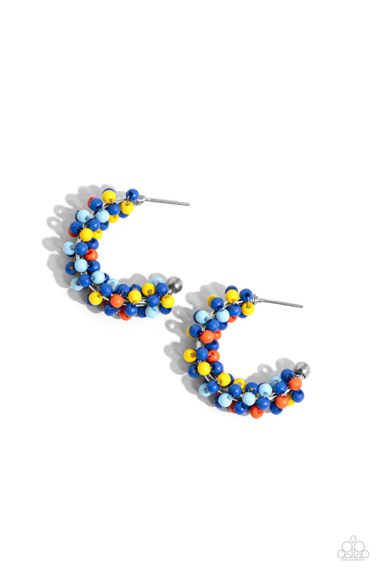 Balloon Backdrop - Blue - Seed Bead Hoop Earrings - Paparazzi Accessories