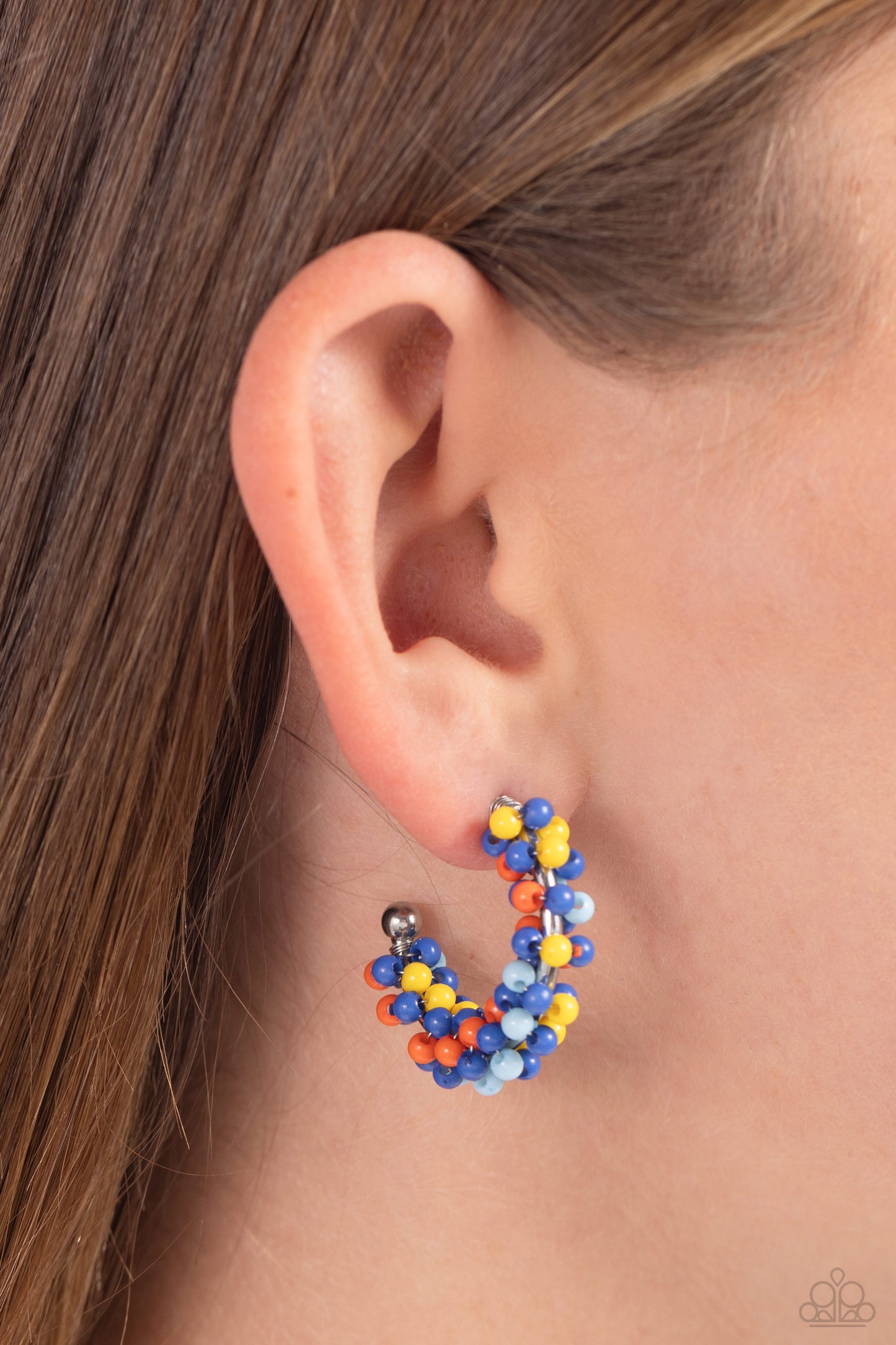Balloon Backdrop - Blue - Seed Bead Hoop Earrings - Paparazzi Accessories