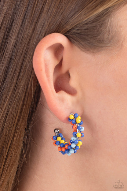 Balloon Backdrop - Blue - Seed Bead Hoop Earrings - Paparazzi Accessories