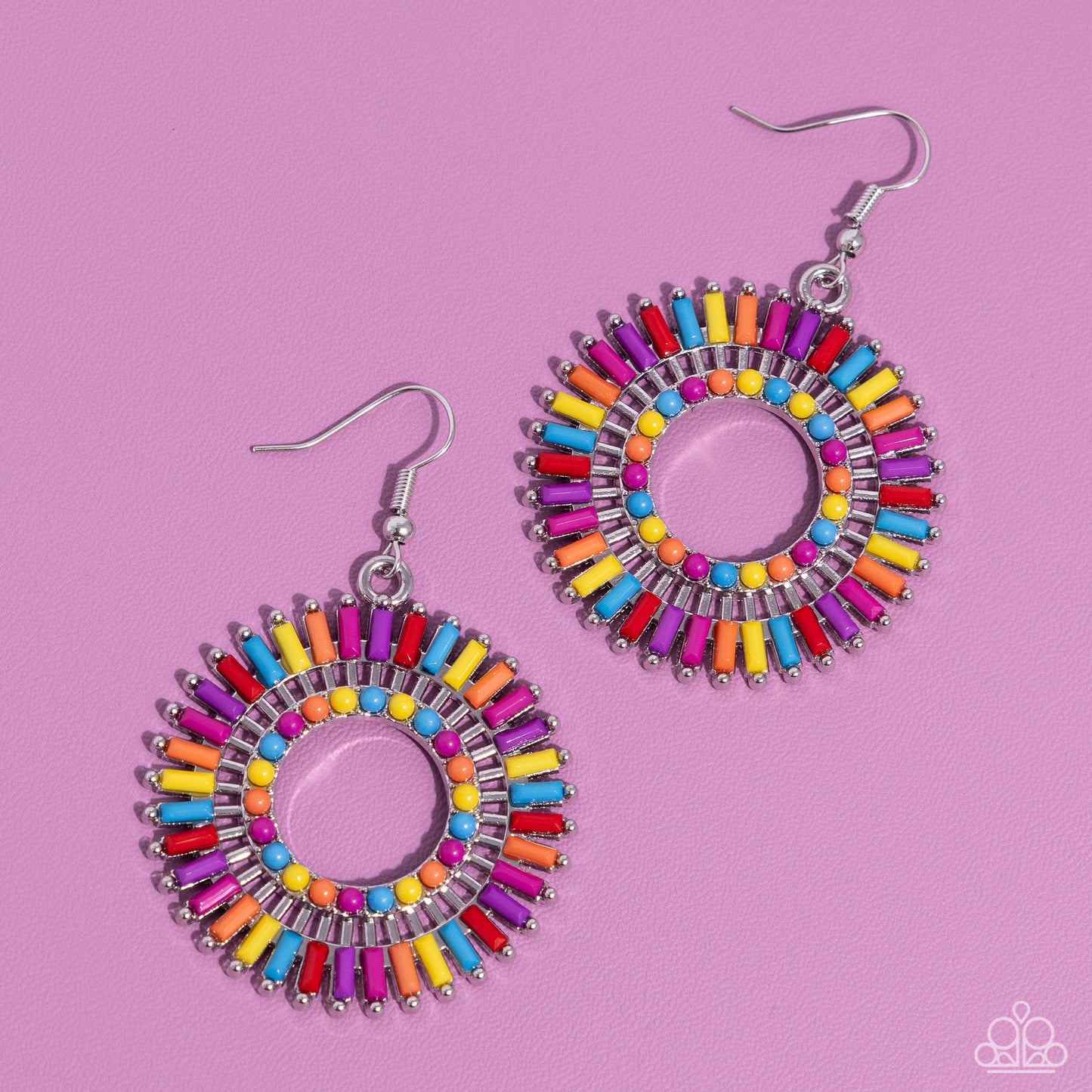 Ferris Wheel Finale - Multi Rainbow Acrylic Fishhook Earrings - Paparazzi Accessories