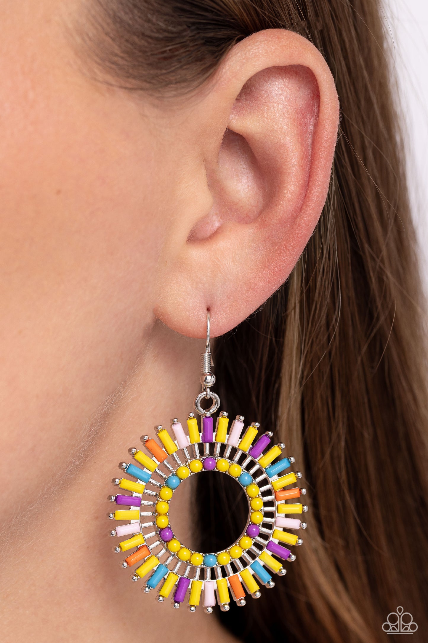 Ferris Wheel Finale - Yellow - Multicolored Acrylic Beads Fishhook Earrings- Paparazzi Accessories