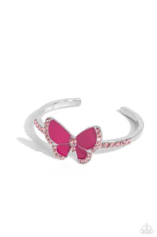 Particularly Painted - Pink Butterfly Cuff Bracelet - Paparazzi Accessories
