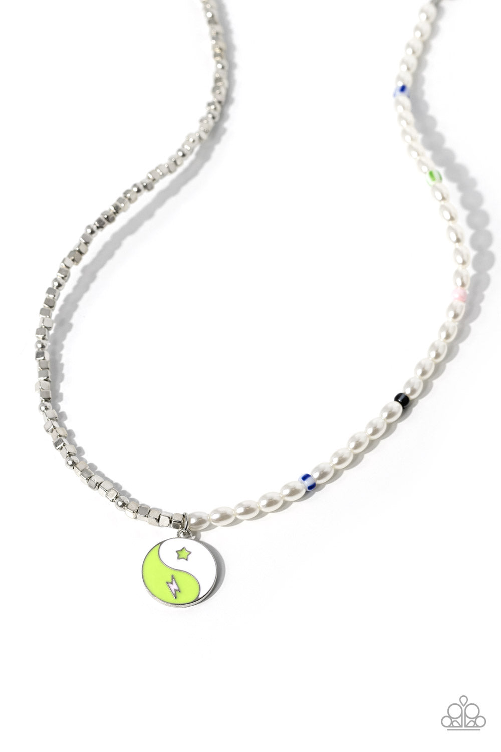 Youthful Yin and Yang - Green Seed Bead Pearl Necklace - Paparazzi Accessories