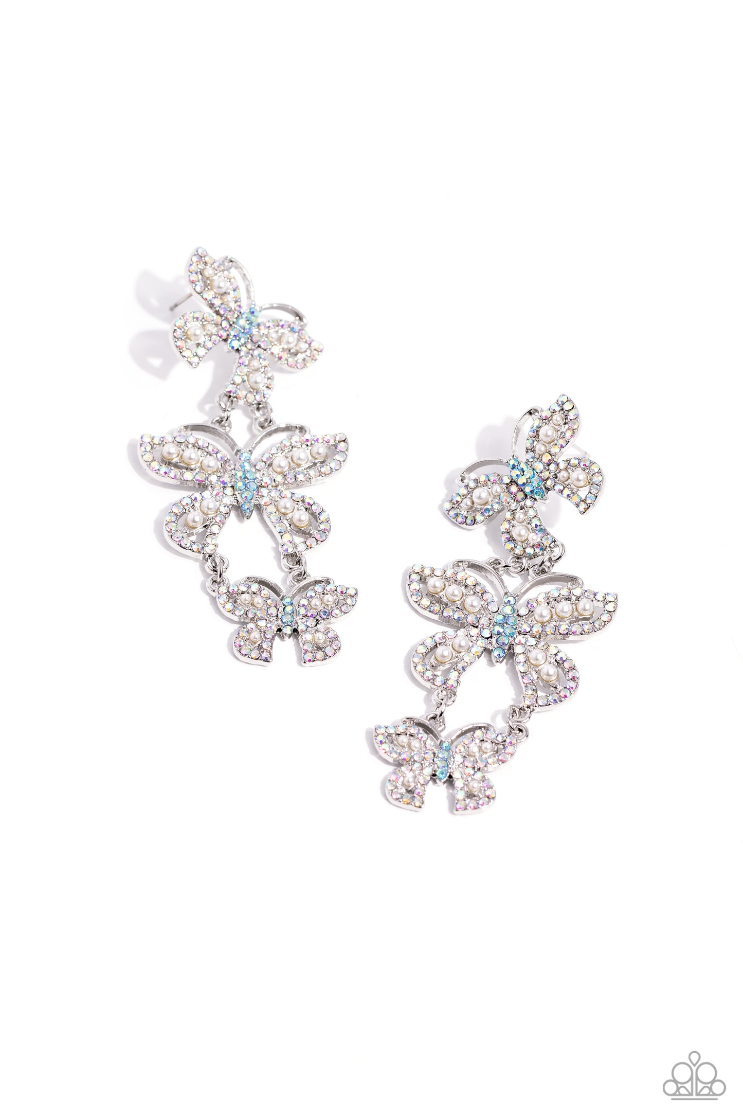 Fluttering Finale - Multi - Iridescent Blue Rhinestone Butterfly Post Earrings - October 2023 Life of the Party Exclusive - Paparazzi Accessories