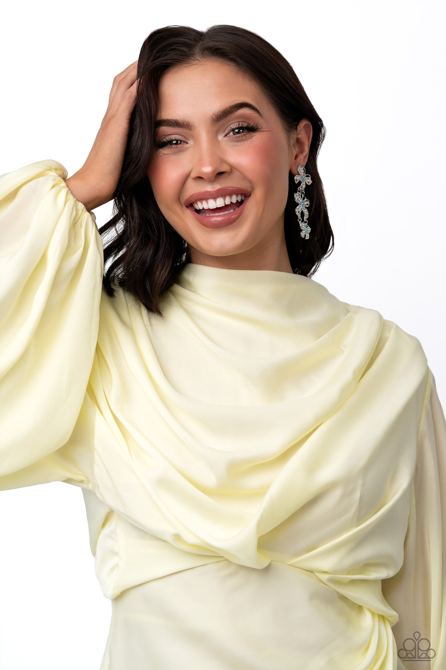 Fluttering Finale - Multi - Iridescent Blue Rhinestone Butterfly Post Earrings - October 2023 Life of the Party Exclusive - Paparazzi Accessories