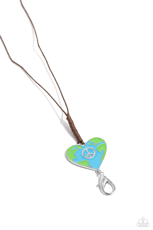Earthy Evolution - Blue Earth Motif Heart Pendant Lanyard Necklace - Paparazzi Accessories