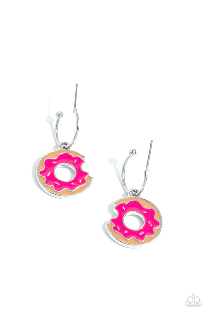 Donut Delivery - Pink Drop Hoop Earrings - Paparazzi Accessories