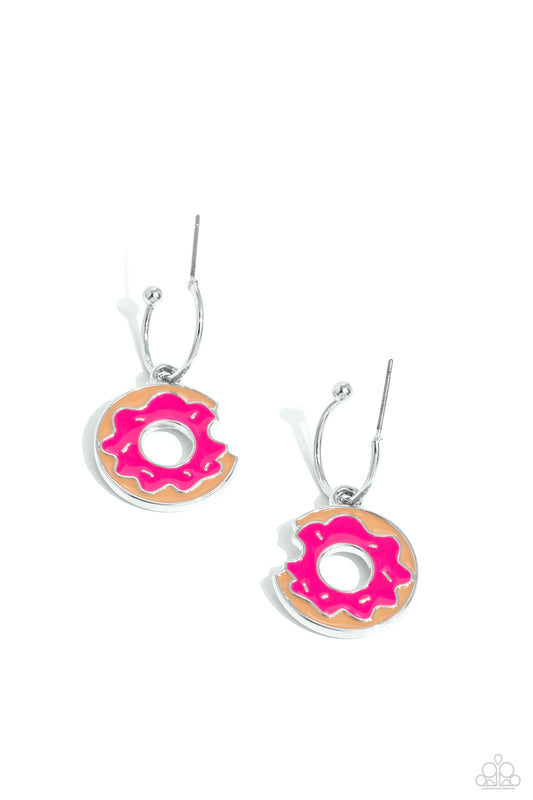 Donut Delivery - Pink Drop Hoop Earrings - Paparazzi Accessories