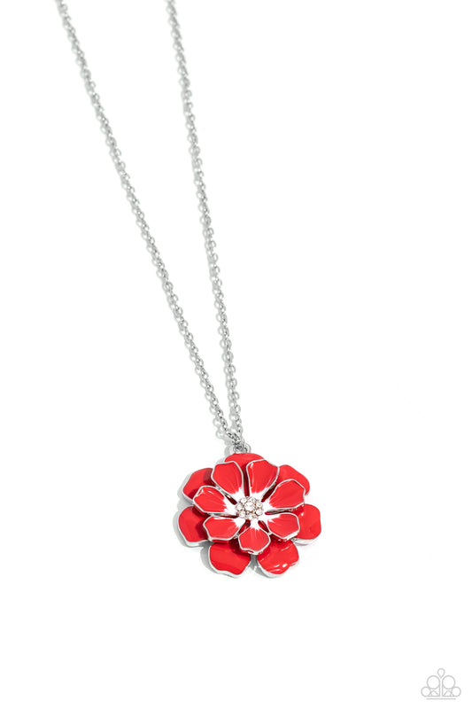 Beyond Blooming - Red Enamel Flower Necklace - Paparazzi Accessories