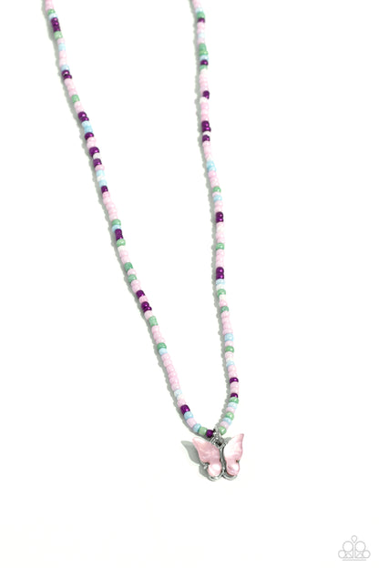 Soaring Shell - Pink Shell Butterfly Seed Bead Necklace - Paparazzi Accessories