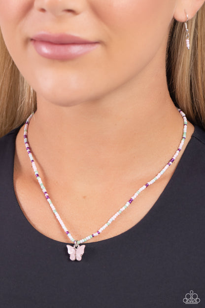 Soaring Shell - Pink Shell Butterfly Seed Bead Necklace - Paparazzi Accessories