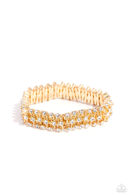 Corporate Confidence - Gold - Rhinestone Stretchy Bracelet - Paparazzi Accessories