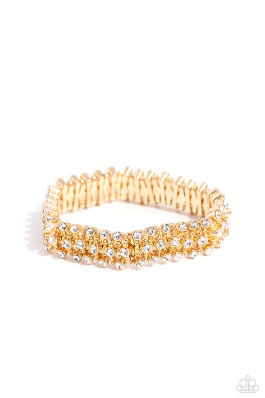 Corporate Confidence - Gold - Rhinestone Stretchy Bracelet - Paparazzi Accessories