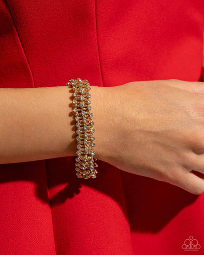 Corporate Confidence - Gold - Rhinestone Stretchy Bracelet - Paparazzi Accessories