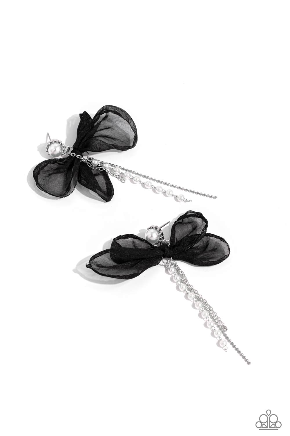 High-Class Heiress - Black Chiffon Pearl Post Earrings - Paparazzi Accessories