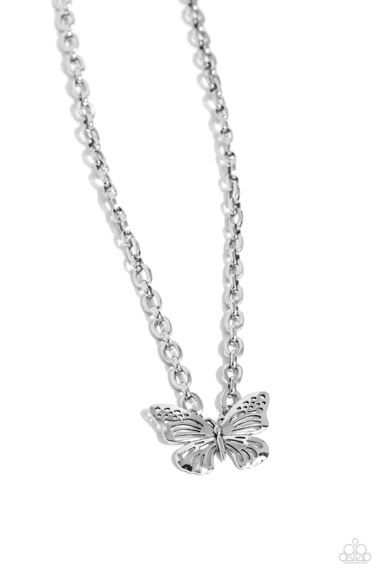 Midair Monochromatic - Silver Butterfly Necklace - Paparazzi Accessories