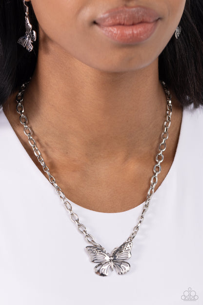 Midair Monochromatic - Silver Butterfly Necklace - Paparazzi Accessories