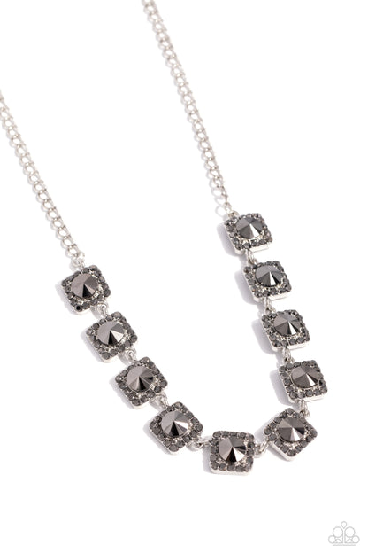 Jump SQUARE - Silver - Hematite Necklace - Paparazzi Accessories
