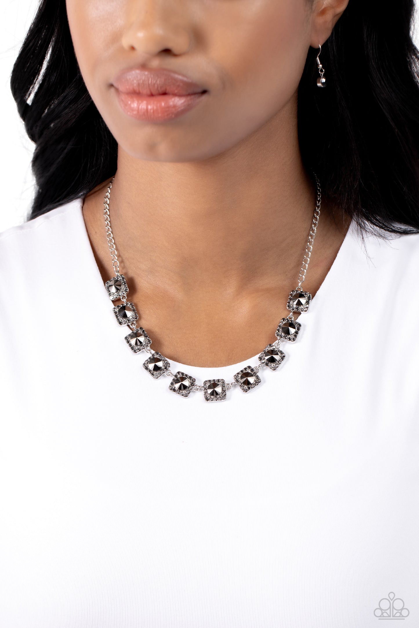 Jump SQUARE - Silver - Hematite Necklace - Paparazzi Accessories