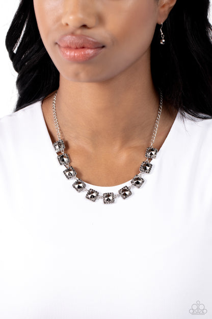 Jump SQUARE - Silver - Hematite Necklace - Paparazzi Accessories