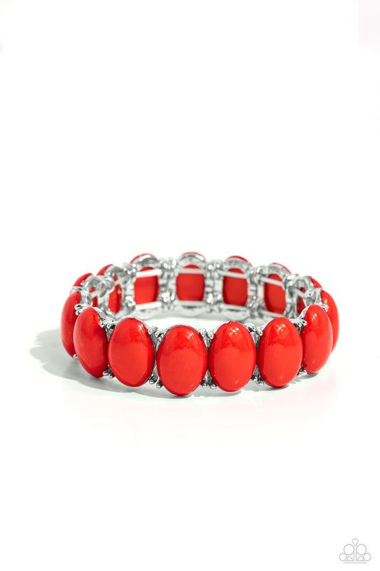 Starting OVAL - Red Stretchy Bracelet - Paparazzi Accessories