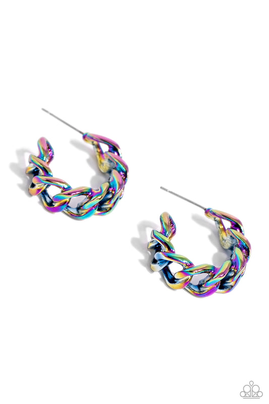 Casual Confidence - Multi Oil Spill Chain Hoops - Paparazzi Accessories