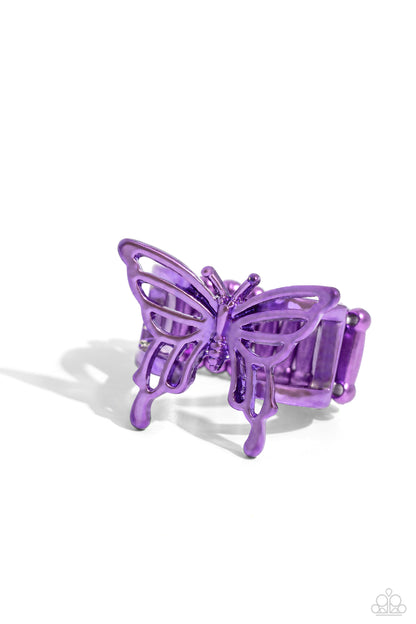 Playfully Polished - Purple Metal Butterfly Ring - Paparazzi Accessories