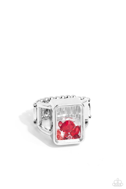 Encased Envy - Red Gem Moving Rhinestone Window Ring - Paparazzi