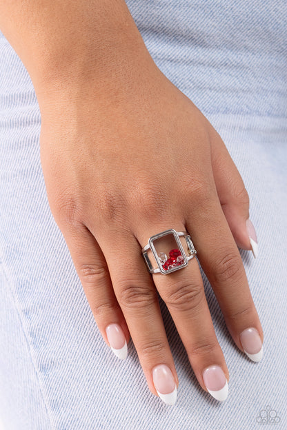 Encased Envy - Red Gem Moving Rhinestone Window Ring - Paparazzi