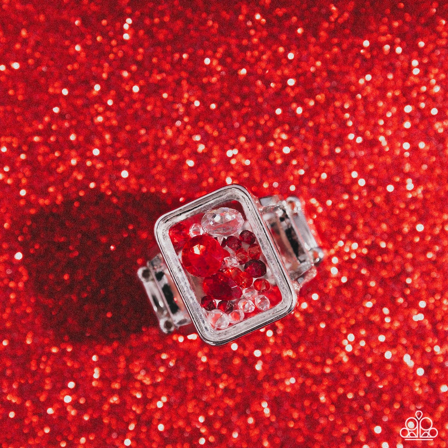 Encased Envy - Red Gem Moving Rhinestone Window Ring - Paparazzi