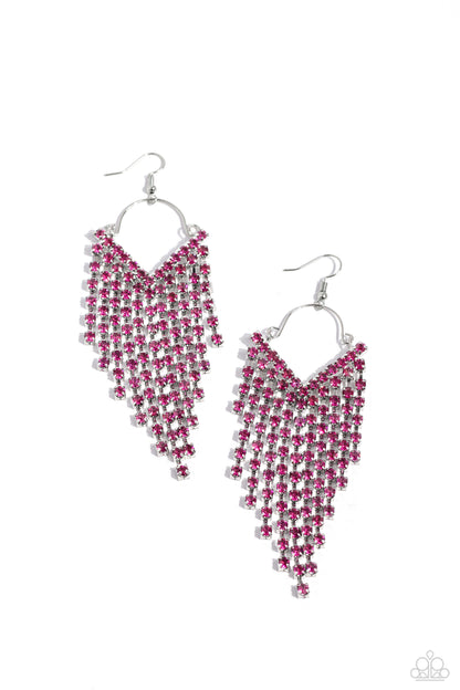 V Fallin - Pink Rhinestone Chandelier Earrings - Paparazzi Accessories