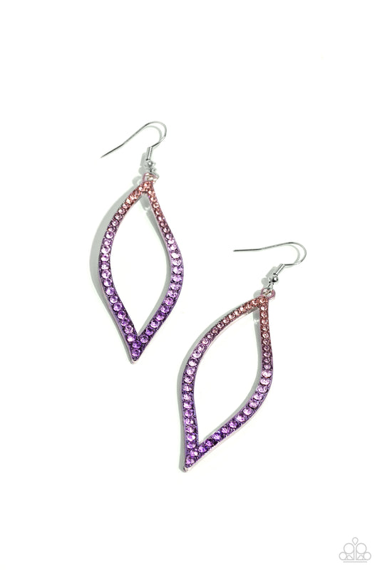 Admirable Asymmetry - Purple Ombre Rhinestone Fishhook Earrings - Paparazzi Accessories