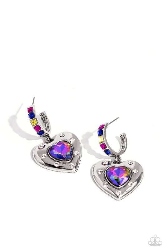 We Are Young - Multi UV Shimmer Heart Drop Hoop Earrings - Paparazzi Accessories