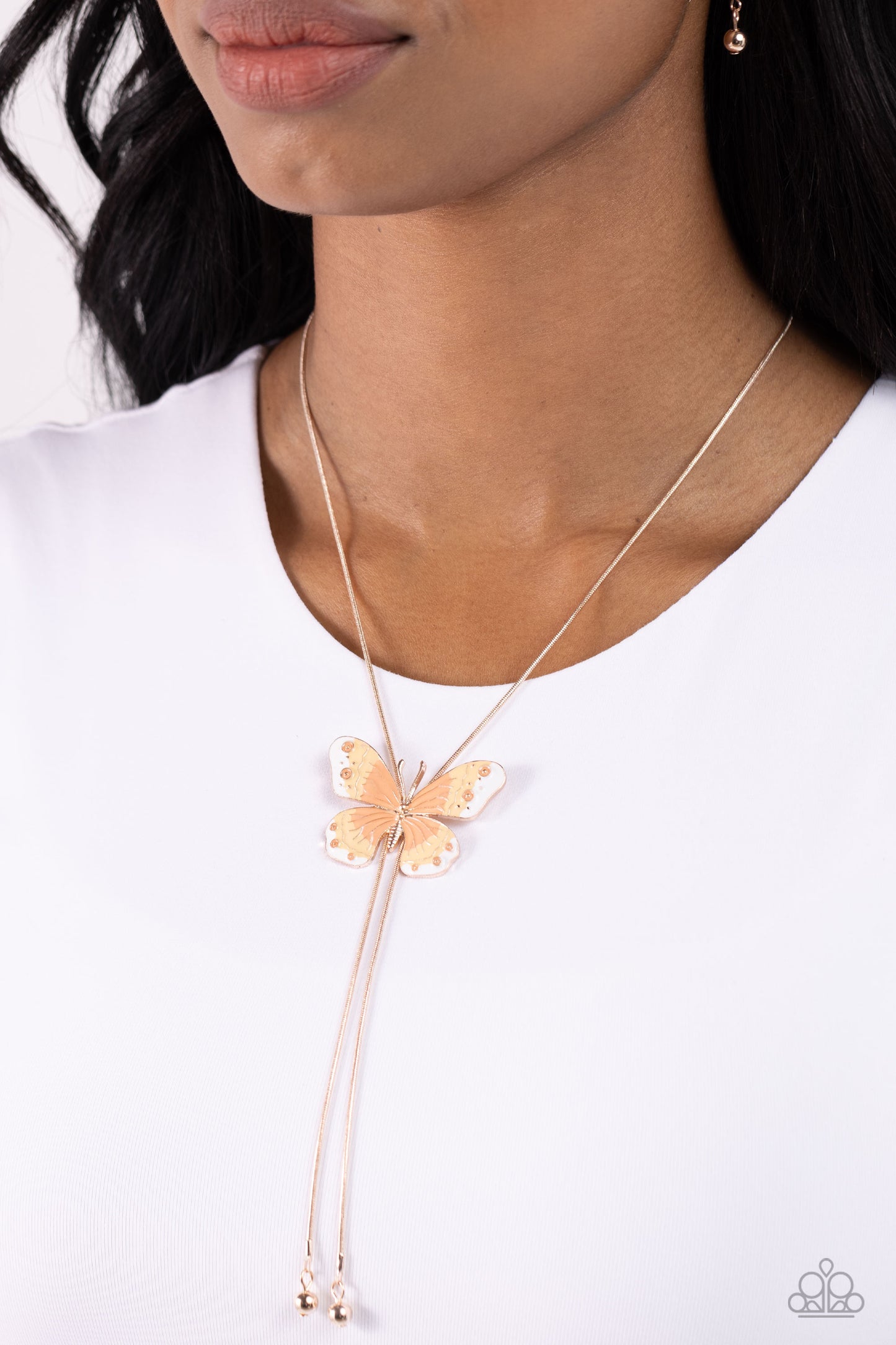 Suspended Shades - Rose Gold Butterfly Bolo Necklace - Paparazzi Accessories