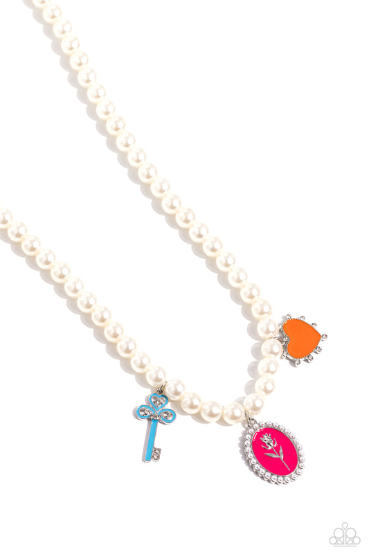 Charming Collision - Multi - Enamel Charm Pearl Necklace - Paparazzi Accessories