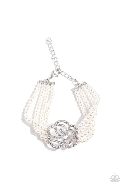 Regal Rose - White - Pearl Clasp Closure Bracelet - Paparazzi Accessories