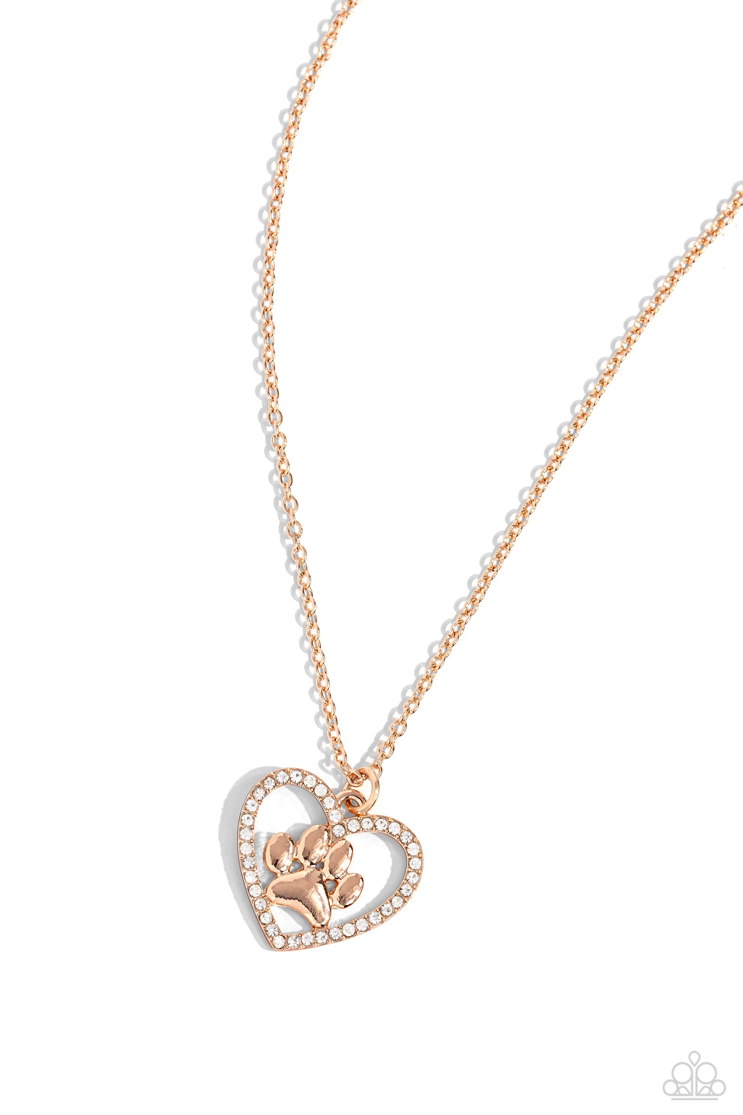 PET in Motion - Rose Gold Paw Print Heart Necklace - Paparazzi Accessories